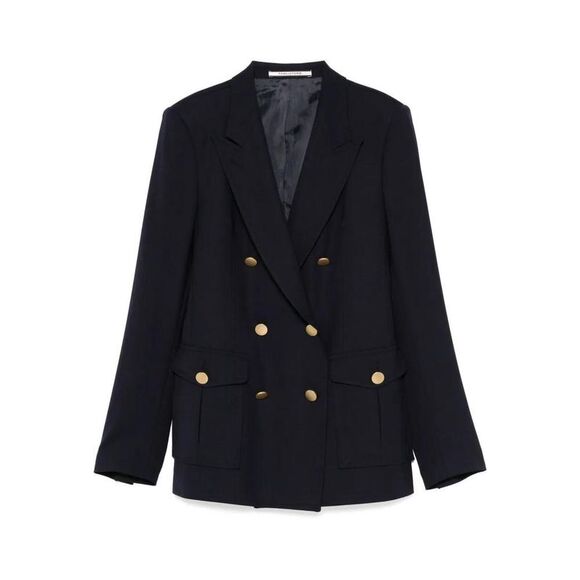 TAGLIATORE Double-Breasted Wool Blend Blazer with Gold Buttons Women BLUE Coats - Picture 1 of 5